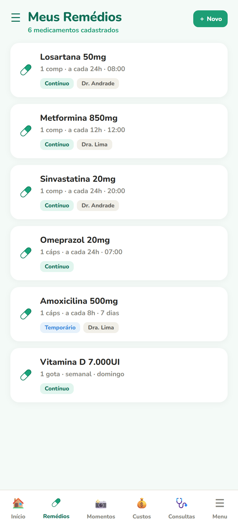 Lista completa de medicamentos cadastrados