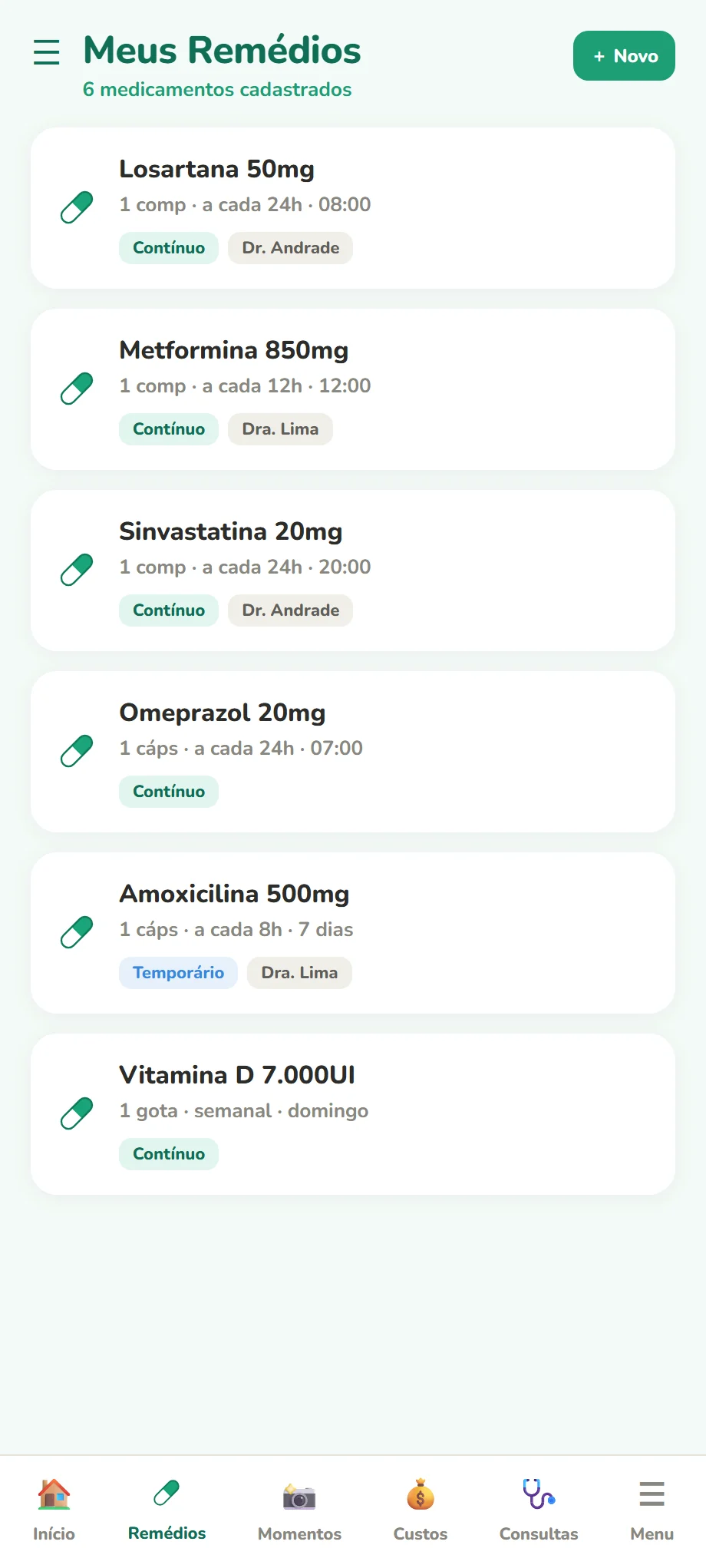 Lista completa de medicamentos cadastrados